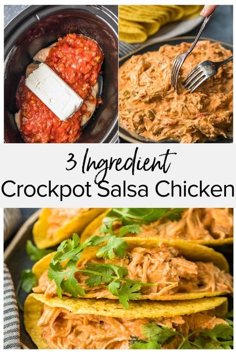 You are going to love this slow cooker chicken recipe! Crockpot Salsa Chicken is a great dump and go dish that is packed full of tasty flavors.  This delicious shredded chicken is perfect for tacos, sandwiches and salads and anything else you fancy! Slow Cooker Kip, Crockpot Salsa Chicken, Crockpot Salsa, Slow Cooker Chicken Recipe, Salsa Chicken Crockpot, Chicken Taco Salad, Slow Cooker Chicken Tacos, Recipe Crockpot, Shredded Chicken Tacos