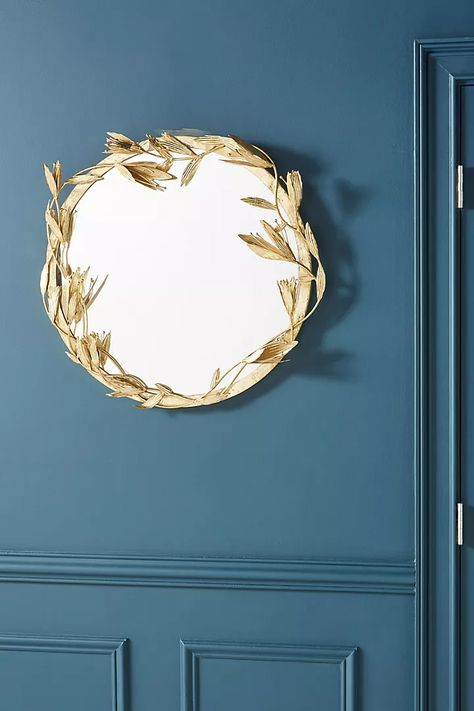 Hanna Mirror | Anthropologie UK Wreath Mirror, Antique Brass Faucet, Hanging Furniture, Wood Accent Table, Anthropologie Uk, Beautiful Mirrors, Leaf Wreath, Framed Mirror Wall, Gold Walls