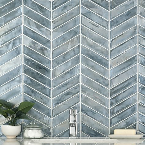 MSI Blue Shimmer Chevron 9.95 in. x 11.85 in. Glass Mesh-Mounted Mosaic Wall Tile | Wayfair Gray Mosaic Pool Liner, Latham Gray Mosaic Pool Liner, Light Blue Pool Tile, Jules Rustic Blue Pool Tile, Light Blue V-neck Swimwear For Poolside, Chevron Tile, Ivy Hill Tile, Bathroom Redesign, Mosaic Wall Tiles