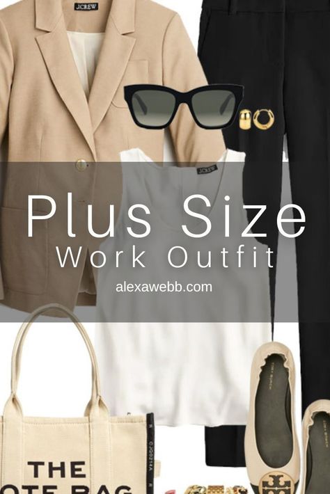 Neutral Work Outfit, Black Crop Pants, Black Blazer Outfit, Plus Size Business, Alexa Webb, Plus Size Work, Plus Size Blazer, Tan Blazer, Black Cropped Pants