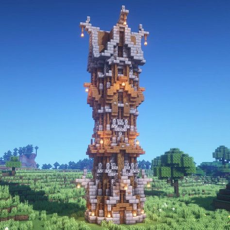 Minecraft Tower Designs Medieval, Minecraft Fantasy Tower, Minecraft Tower Ideas, Minecraft Towers, Minecraft Medieval Tower, Minecraft Tower, Fantasy Tower, Mc Builds, Minecraft Mansion