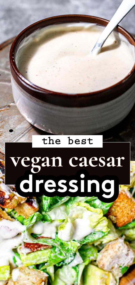 This super creamy vegan caesar dressing tastes just like traditional dairy-based caesar dressing. What’s great about this recipe is that it’s made without any cashews, making it more affordable and easy to make! This non dairy caesar salad dressing uses vegan mayo, capers & vegan parmesan. Vegan Ceasar Dressing, Vegan Ceasar Salad, Dairy Free Caesar Dressing, Vegan Caesar Salad Dressing, Ceasar Dressing, Anchovy Paste, Caesar Salad Dressing Recipe, Vegan Caesar Dressing, Caesar Dressing Recipe