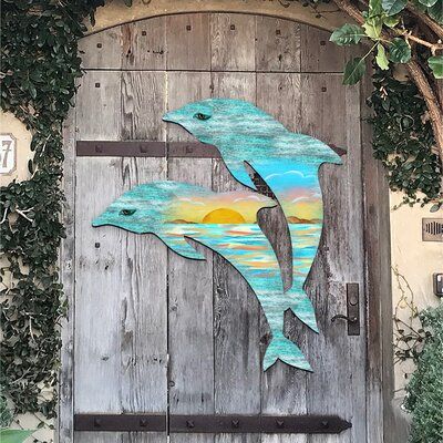 Bungalow Ideas, Dolphin Wall Art, Vintage Scene, Surfboard Wall Art, Outdoor Garden Statues, Summer Door Hanger, Cnc Projects, Wooden Door Hangers, Ocean Decor