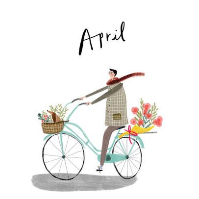 April Illustration, Cartoon Bike, April Design, Spring Bike, Flower Bike, Spring Cartoon, Bike Baskets, Bicycle Illustration, Paint Bike