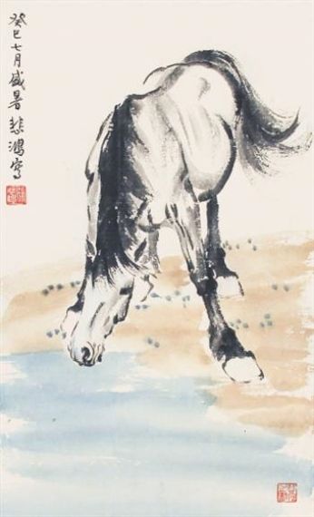 Artwork by Xu Beihong, HORSES Horse Drinking Water, Arabic Caligraphic, Xu Beihong, Watercolor Indian, Chinese Arts And Crafts, China Ink, Animals Watercolor, Chinese Art Painting, Horse Artwork