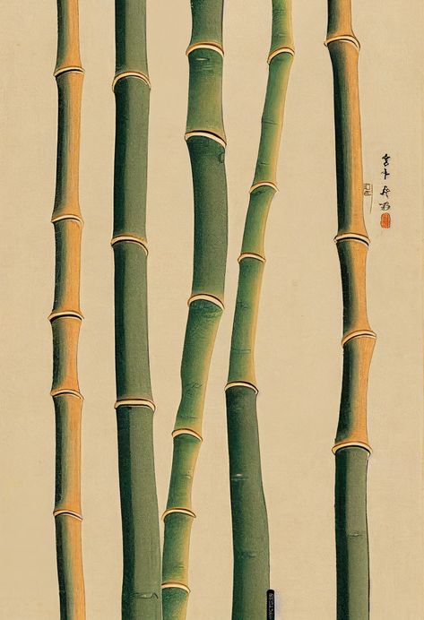 Bamboo Poster Design, Bamboo Design Art, Japanese Green Aesthetic, Bamboo Graphic Design, Bonsai Tree Illustration, Bamboo Moodboard, Bamboo Illustration, Posters Japanese, Cool Poster Designs