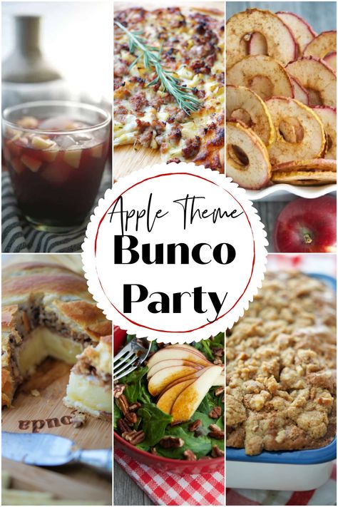 Host an Apple Theme Bunco Party or just use these recipes to celebrate Fall. Either way, you'll enjoy these tasty creations! Thanksgiving Bunco Food Ideas, Fall Themed Bunco Party, Fall Bunco Party Ideas, Dinner For Bunco Group, Fall Bunko Ideas, Apple Themed Food Party Ideas, Bunco Themes Ideas For September, Bunco Party Themes November, October Bunco Ideas