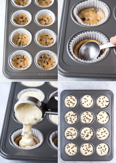 Chocolate Chip Cheesecake Cookies Recipe, Pillsbury Chocolate Chip Cookies, Mini Muffin Tin Recipes, Chocolate Chip Cookie Dough Cheesecake, Chocolate Chip Cookie Dough Bites, Easy Cookie Dough, Cheesecake Cookies Recipes, Chocolate Chip Cheesecake Bars, Chocolate Chip Cookie Cheesecake