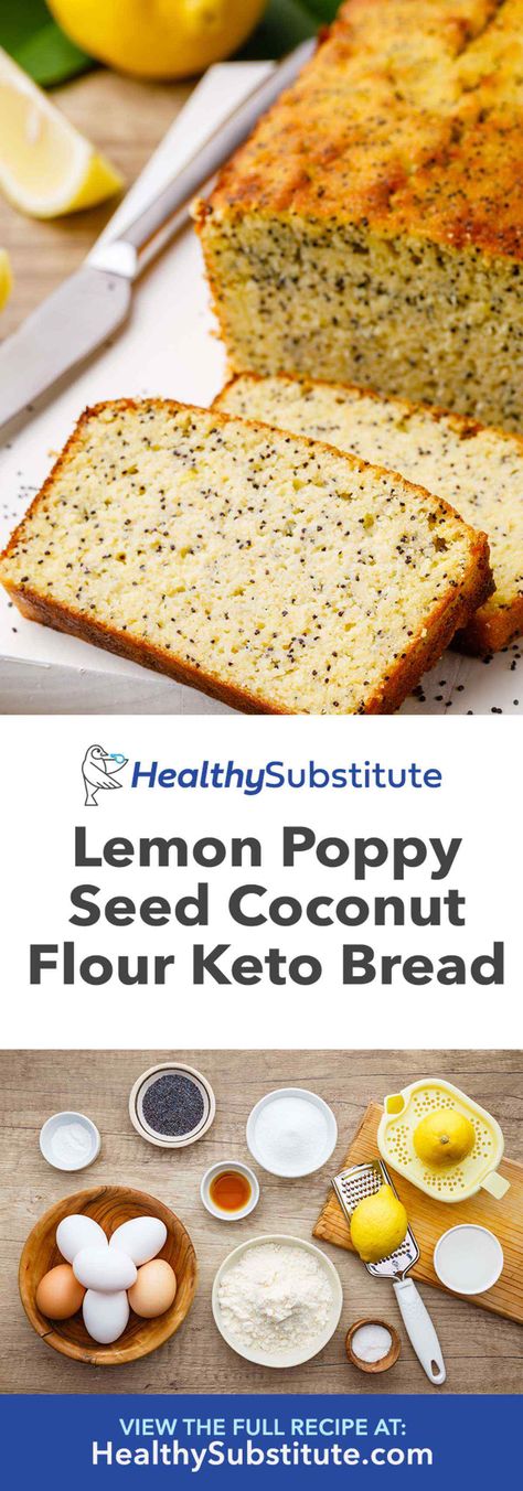 Lemon Poppy Seed Coconut Flour Keto Bread - Healthy Substitute Soup Recipes Vegetable, Keto Soup Recipes, Light Cooking, Keto Bread Recipe, Poppy Seed Bread, Coconut Flour Bread, Lemon Poppyseed Bread, Bread Healthy, Coconut Flour Recipes