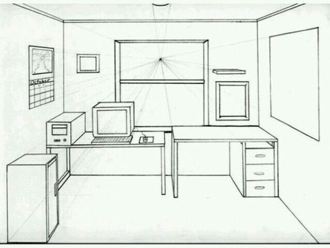 1 Point Perspective Drawing Room, Perspective Drawing Room, One Point Perspective Room, Room Perspective Drawing, 1 Point Perspective Drawing, 3d Drawing Techniques, Perspective Room, 1 Point Perspective, Room Images