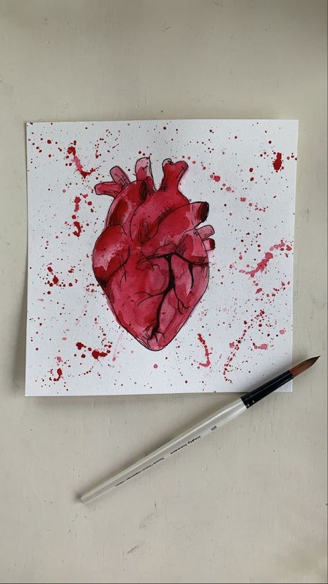 Anatomical Heart Watercolor, Heart Watercolor Painting, Sketchbook Pages Inspiration, Heart Watercolor, Magic Runes, Meaningful Drawings, Canvas Painting Tutorials, Beautiful Art Paintings, Anatomical Heart