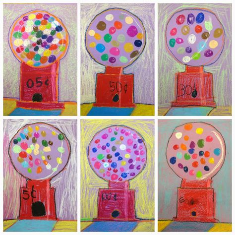 wayne thiebaud inspired kids art - Google Search Wayne Thiebaud Art Lesson, Pop Art Projects, Pop Art For Kids, Gumball Machines, Kindergarten Art Projects, 2nd Grade Art, Wayne Thiebaud, 4th Grade Art, 3rd Grade Art