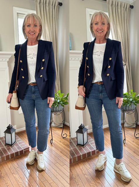 How I Really Dressed for My Day - Dressed for My Day Veronica Beard Blazer, Light Blue Blazer, Dressed For My Day, At Home Outfits, Ankle Length Jeans, Moda Chic, My Signature, Classic Jacket, Spring Fashion Outfits