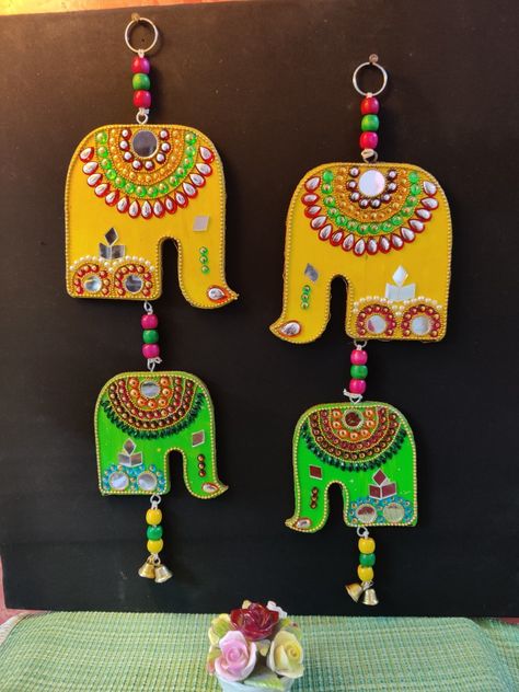 Mdf Toran Design, Handmade Door Hangings, Mdf Cutouts Diy Crafts, Diwali Wall Hangings, Diwali Hangings, Lipin Art, Elephant Video, Diwali Craft For Children, Elephant Wall Hanging