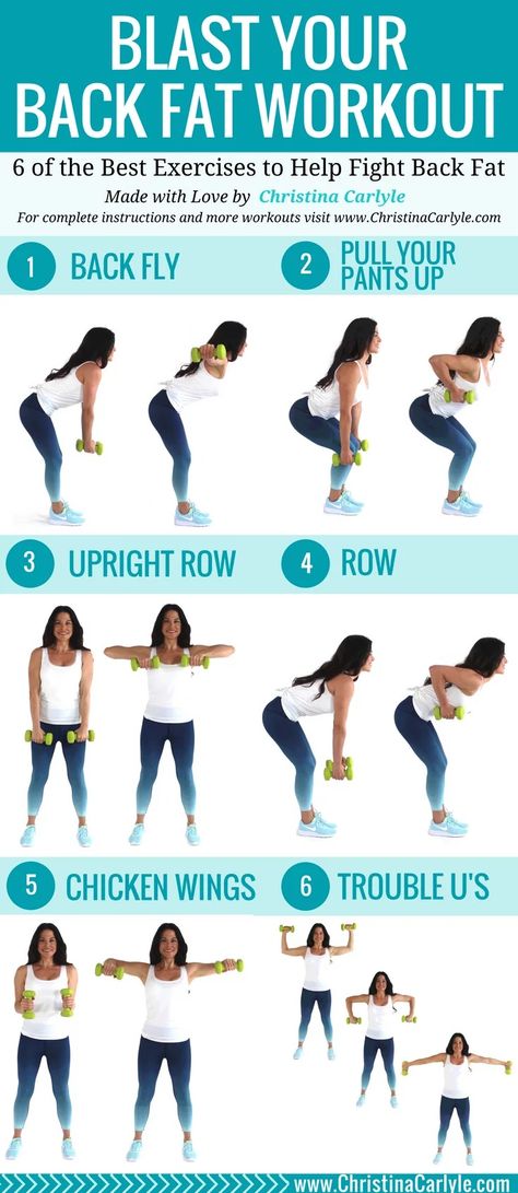 The best Exercises for back fat into a quick and easy Workout for Women. This workout is perfect for home, beginners and busy women. If you want to get rid of back fat, you're going to love these exercises for back fat. https://www.christinacarlyle.com/back-fat-exercises/ Stubborn Back Fat Workout, Easy Back Fat Exercises At Home, Workouts For Back Fat At Home, Exercise For Back Fat At Home, How To Get Rid Of Back Fat Fast, Exercises For Back Fat Workouts, Reduce Back Fat Exercise, Lose Back Fat Workout, Back Exercises With Dumbbells