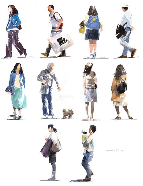 Urban People, Human Figure Sketches, Watercolor Paintings Nature, Watercolor City, Sketches Of People, Watercolor Paintings For Beginners, Watercolor Projects, Digital Portrait Art, Figure Sketching