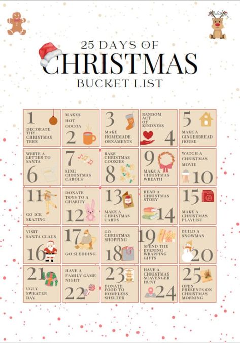 🎄✅ Dive into the Holiday Magic with Our Christmas Bucket List! 🌟❄️ From building snowmen to sipping cocoa by the fire, embark on a festive adventure to check off every jolly task. Unwrap the joy of the season and make this Christmas one for the books! 📜🎁 Ready, set, festive fun! Christmas Bucket List For Kids, Xmas Bucket List, December Bucket List, Christmas Fayre Ideas, Christmas Skating, Homemade Christmas Tree, Bucket Ideas, Christmas Bucket List, Christmas Bucket