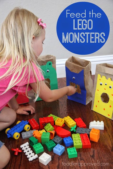 Toddler Approved!: Feed the LEGO Monsters: A Sorting and Building Game for Kids #kids #LEGO #preschool Building Games For Kids, Monster Activities, Diy Educational Toys, Preschool Colors, Lego Activities, Games For Toddlers, Sorting Activities, Game For Kids, Theme Halloween