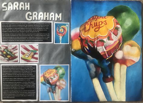 Gcse art sketchbook artist analysis Sarah graham Sarah Graham Artist, A Level Art Sketchbook Layout, Artist Analysis, Artist Research Page, Sweets Art, Sarah Graham, Close Up Art, Sketchbook Layout, Sketchbook Artist