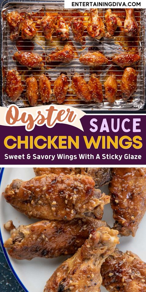 Sticky Oyster Sauce Baked Chicken Wings Oyster Sauce Chicken, Football Party Printables, Party Appetizers For A Crowd, Easy Chicken Wing Recipes, Easy Chicken Wings, Chicken Wing Recipe, Football Cakes, Glazed Chicken Wings, Chicken Wings Recipes