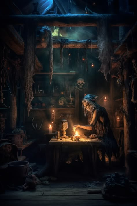 Witch Hut Interior Concept Art, Witch Shack, Witch House Interior, Witches Lair, Fantasy Western, Interior Concept Art, Witch Hut, Swamp Witch, Inktober 2024