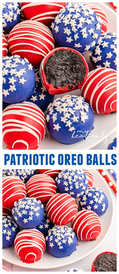 July 4th Desserts, 4th Desserts, Oreo Balls Recipe, Memorial Day Desserts, 4th July Food, Oreo Truffles Recipe, Desserts Table, Cream Cheese Ball, Fourth Of July Cakes