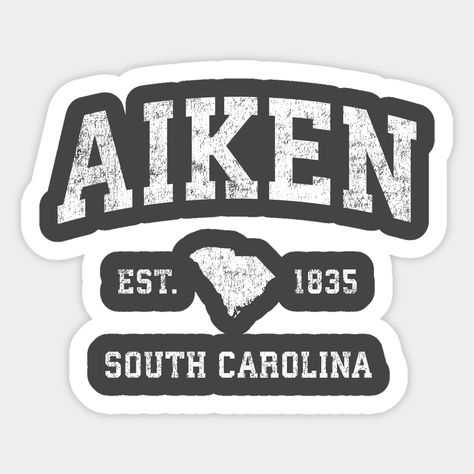 Unique established Aiken South Carolina SC shirt features the original classic distressed athletic sports design & is a great way to show your hometown patriotic pride. Perfect gifts for those who love it's charm & proud to be from Aiken South Carolina shirt with cool old school sports logo makes a great travel souvenir & gift. Also available on Mens Womens & Kids Tees, Long Sleeve T-Shirts, Hoodies & Sweatshirts. -- Choose from our vast selection of stickers to match with yo South Carolina Shirt, Aiken South Carolina, Kids Tees, Design Sticker, Travel Souvenirs, Athletic Sports, School Sports, Sports Design, Sports Logo