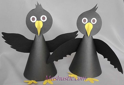 Paper crows for kids | Mashustic.com Bird Paper Craft, Paper Swan, Birds For Kids, Craft Ideas Paper, Hanging Craft Ideas, Puppets For Kids, Circle Crafts, Paper Duck, Felt Crafts Patterns