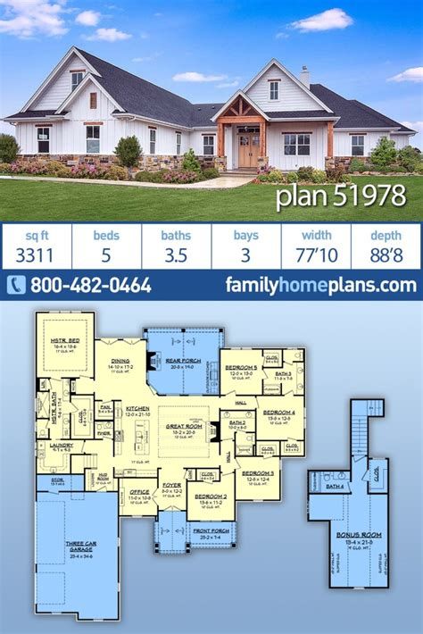 House Plans 11x14 With 5 Beds Floor Plan In 2021 D6E Modern Craftsman Home, Basement Foundation, Southern Style House, 5 Bedroom House Plans, Southern Style House Plans, Southern House Plan, Craftsman Farmhouse, Farmhouse Floor Plans, Modern Craftsman