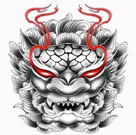 Tato Irezumi, Hannya Maske, Daruma Doll Tattoo, Japanese Foo Dog, Foo Dog Tattoo Design, Tato Maori, Foo Dog Tattoo, Lion Tattoo Sleeves, Samurai Tattoo Design