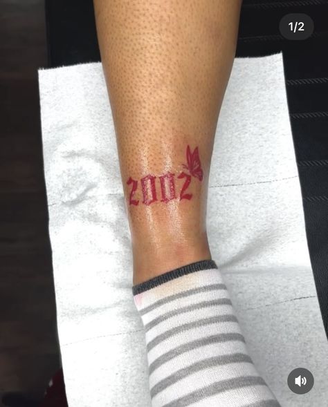 2004 Ankle Tattoo, Birth Year On Ankle Tattoo, 2005 Tattoos For Women, Est 2005 Tattoo, Year Ankle Tattoo, Birth Year Tattoo Ideas Ankle, 2002 Tattoo Ideas, 2005 Tattoo Ideas, 2003 Tattoo Ideas