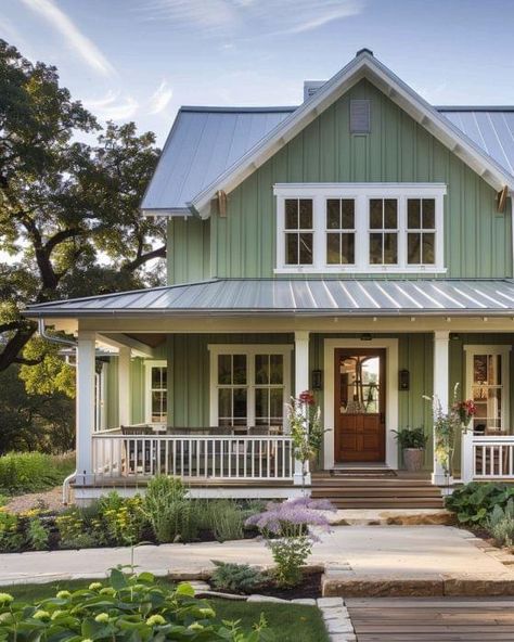 Midwest Farmhouse, Victorian House Colors, Barn Style Garage, Exterior Updates, Prairie Farmhouse, Wraparound Porch, Dream Life House, Small Farmhouse, Modern Farmhouse Exterior