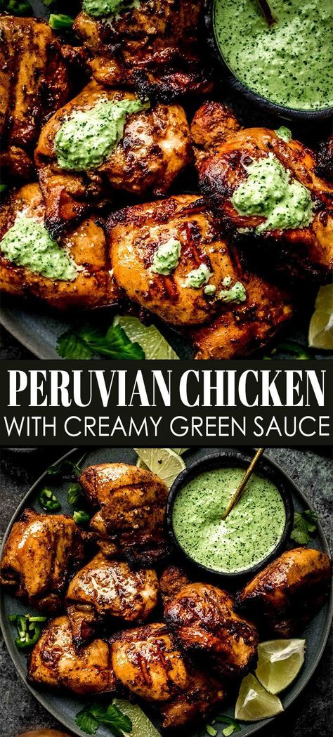 Peruvian Chicken Recipe, Arabisk Mad, Resep Salad, Idee Pasto, Peruvian Recipes, Green Sauce, Dinner Recipes For Family, Think Food, Health Dinner Recipes