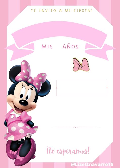 Plantilla /Invitación Minnie gratis Minnie Mouse Birthday, Minnie Mouse, Birthday, Pink