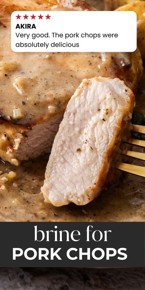 Use this pork chop brine for perfectly juicy and seasoned pork chops, and minimal effort. Whilst perfect for pork chops, this all-purpose pork brine is great for any cut of pork, chicken or beef too. Just a few minutes to make the brine and within as little as one hour, they’re ready to cook giving you the most flavourful, tender and moist pork chops you’ve ever had. Once you try it, you’ll never look back. This brine is also great for other cuts and meats like chicken and beef. Quick Brine For Pork Chops, Buttermilk Brined Pork Chops, Marinate For Pork Chops, Pork Chop Marinade For Oven, Pork Chop Brine Recipes Simple, Moist Pork Chop Recipes, Brining Pork Chops, Brine For Pork Chops, Moist Pork Chops