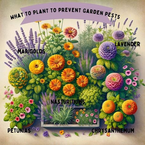 Marigolds And Lavender, Marigold Planter Ideas, Marigolds In Garden, Pollinator Garden Design, Growing Marigolds, Food Forest Garden, Permaculture Garden, Flower Garden Plans, Garden Insects