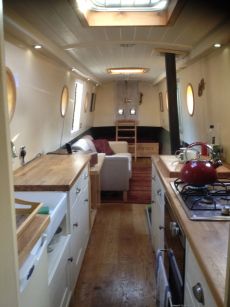 Modern Interior Of A Canal Boat Narrowboat Kitchen, Houseboat Decor, Barge Interior, Canal Boat Interior, Narrowboat Interiors, Boat House Interior, Boat Interior Design, Houseboat Living, Mini Loft