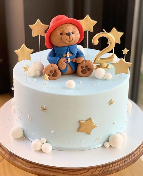 paddington bear cake, paddington second birthday cake, birthday cake decorating ideas, colorful birthday cake , baby shower cake #birthday #bluecake #cake #birthdaycake Birthday Cake Paddington, Paddington Bear Cakes, Paddintong Bear Cake, Paddington Bear Cake Ideas, 2 Nd Birthday Cake, Paddington Cake Ideas, Birthday Cake With Bear, Paddington Bear Party Decorations, Birthday Cake For Baby Boy 2nd