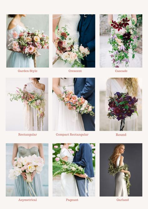 Bouquet Guide Flowers For Bouquet Types Of, Wedding Bouquet Garden Style, Bridesmaid Bouquet Sizes, Bridal Bouquet Sizes Chart, List Of Wedding Flowers Needed, Different Types Of Bouquets, Bridal Bouquet Shapes Guide, Different Bouquet Styles, Bouquet Shapes Guide