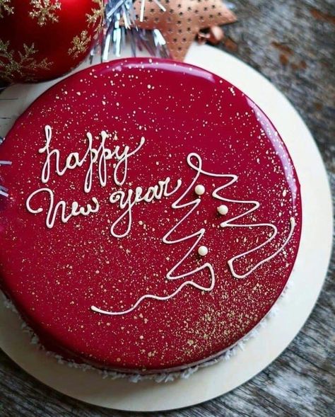 New Year Cake Designs, Happy New Year Cake, Mousse Cake Decoration, New Year Cake, Christmas Cake Designs, New Year's Cake, Simple Cake Designs, Christmas Cake Decorations, Creative Birthday Cakes