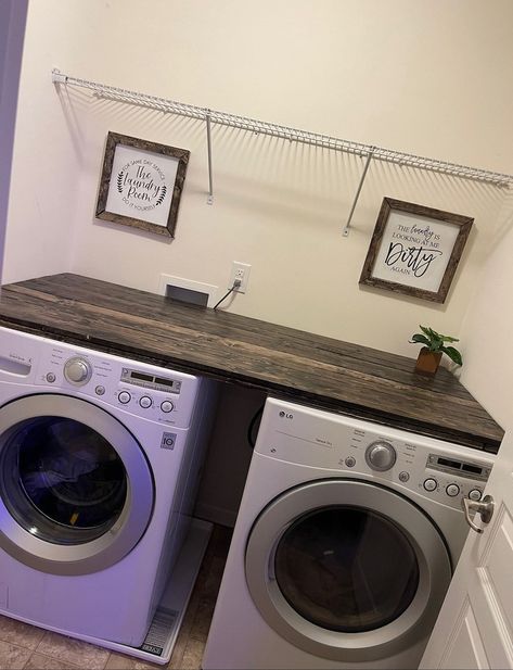 Countertop Laundry Room, Washer And Dryer Countertop, Laundry Furniture, New Washer And Dryer, Farmhouse Laundry, Wood Fiber, Wood Table Top, Laundry Room Organization, Washer Dryer