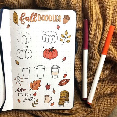 How To Draw Pumpkins, Doodles For Bullet Journal, Fall Doodles, Herbst Bucket List, Bujo Doodles, Fall Drawings, Pumpkin Drawing, Bullet Journal Mood, Bullet Journal Aesthetic