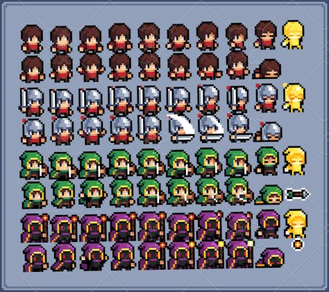 Pixel Art Characters 16x16, Pixel Character Sprite, Pixel Tutorial, How To Pixel Art, Sprite Art, Pixel Character, Idle Game, Character Sprites, Sprite Sheet