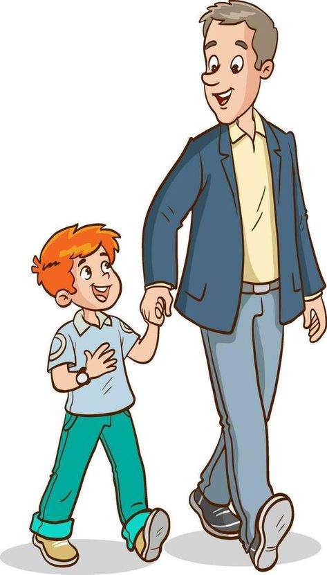 vector illustration of father and son walking Father And Son Cartoon, August Drawings, Father And Son Illustration, Father Drawing, Father Clipart, Father Cartoon, Walking Illustration, Father Illustration, Son And Father