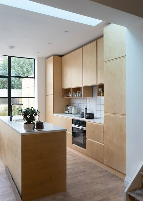 Bespoke plywood kitchen installed in Walthamstow. Green Plywood Kitchen, Plywood Kitchen Ideas, Plywood Interior Design, Plywood Kitchen Cabinets, Timber Exterior, Ply Kitchen, Kitchen Opening, Laminate Kitchen Cabinets, Plywood Kitchen