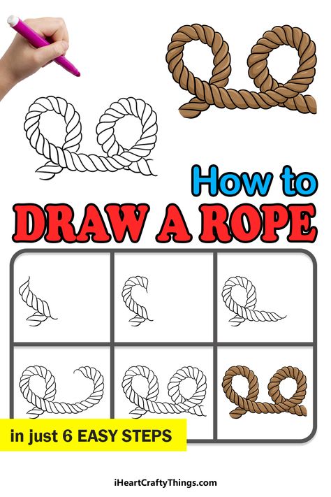 How To Draw A Rope Step By Step, How To Draw A Rope, How To Draw Rope, Rope Knot Drawing, Lasso Rope Drawing, Cartoon Rope, Draw Objects, English Drawing, Rope Drawing