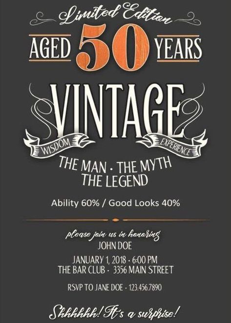 50 Birthday Quotes For Men, Birthday Invitation For Men, 50th Birthday Party Ideas For Men, Over The Hill Birthday, 50th Birthday Men, Son Birthday Quotes, Bday Party Invitations, 50th Birthday Invitation, 50th Birthday Quotes