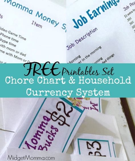 Chore Chart & Household Currency System FREE Printable Set.  Includes: Printable Home Currency Printable Job Chart (option to customize) Printable Spending sheet (option to customize)  Chores Kids do earn Home currency to spend at home. Daily chores are must dos, Extra chores they can earn more money doing on top of daily chores. They can spend their home currency (aka Momma Bucks) on things like electronic time, phone time, days out with parents, one on one time with parents and more. Reward System For Kids, Kids Cell Phone, Chore Board, Job Chart, Daily Chores, Parenting Done Right, Play Money, Chore Chart Kids, Behaviour Chart