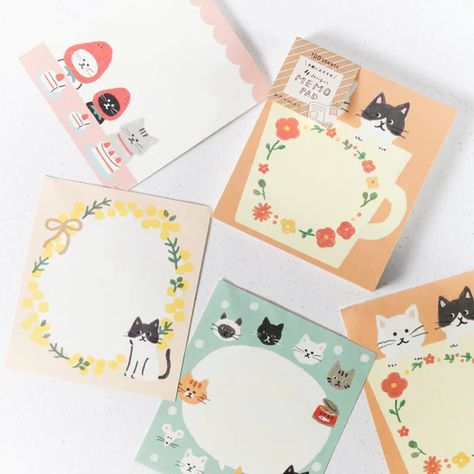 Illustration Business Cards, Stationary Inspiration, Memo Sheets, Memo Pad Design, Note Pad Design, Cake Coffee, Rose Gold Paper, Cute Cat Face, Kawaii Pens