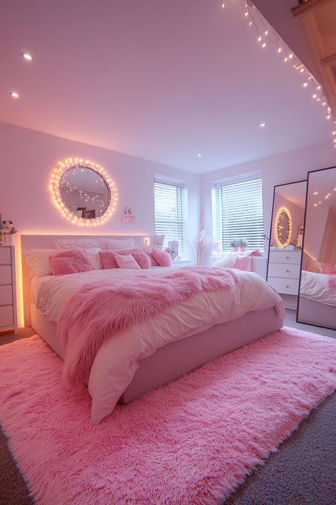 44 Bedroom Ideas for Teen Girls Who Love to Dream Room Ideas Aesthetic Black And Pink, Weird Shaped Bedroom Ideas, Paint Colors For Bedroom Walls Ideas, Big Pink Bedroom, Pink Apartment Decor Inspiration, Girly Teenager Bedroom, Pink Room Theme, Pink Girly Room Aesthetic, Aesthetic Pink Room Decor